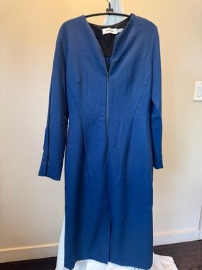 Cefinn Navy Long-Sleeve Zip-Front Midi Dress